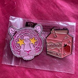 Pink Enamel Pin Set Tiger Strawberry Milk
